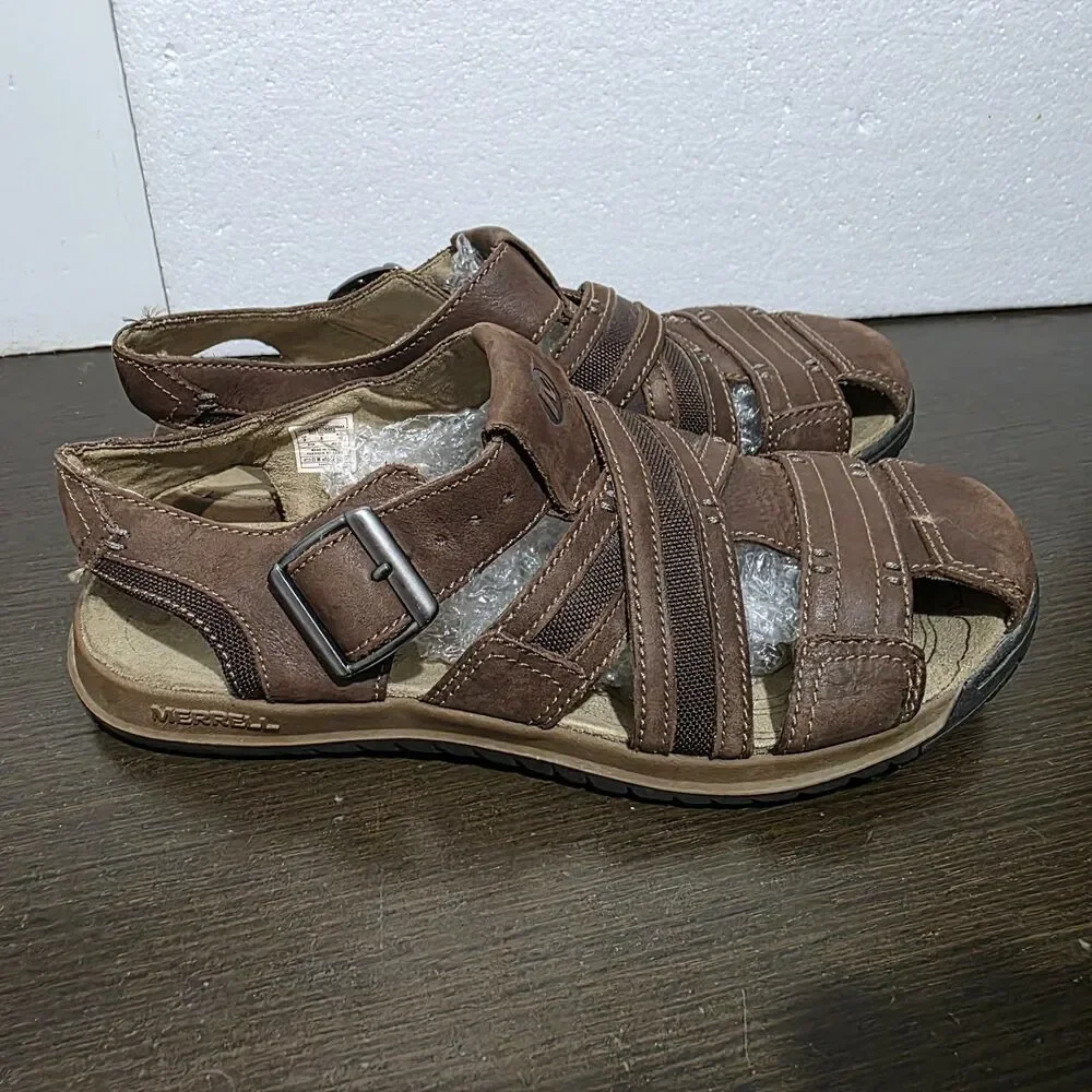 Merrell Espresso J62213 Brown Suede Leather Fisherman Sandals 9 - Picture 2 of 16